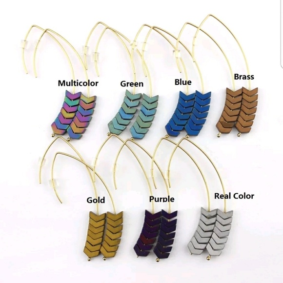 Jewelry - Women Chevron Drop Earrings Natural Hematite Stone